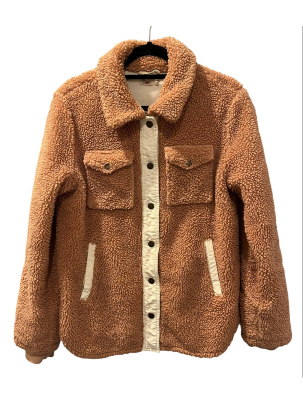 Faherty Eldridge Sport Sherpa Jacket Pink White Contrast Trim Teddy Shacket Med